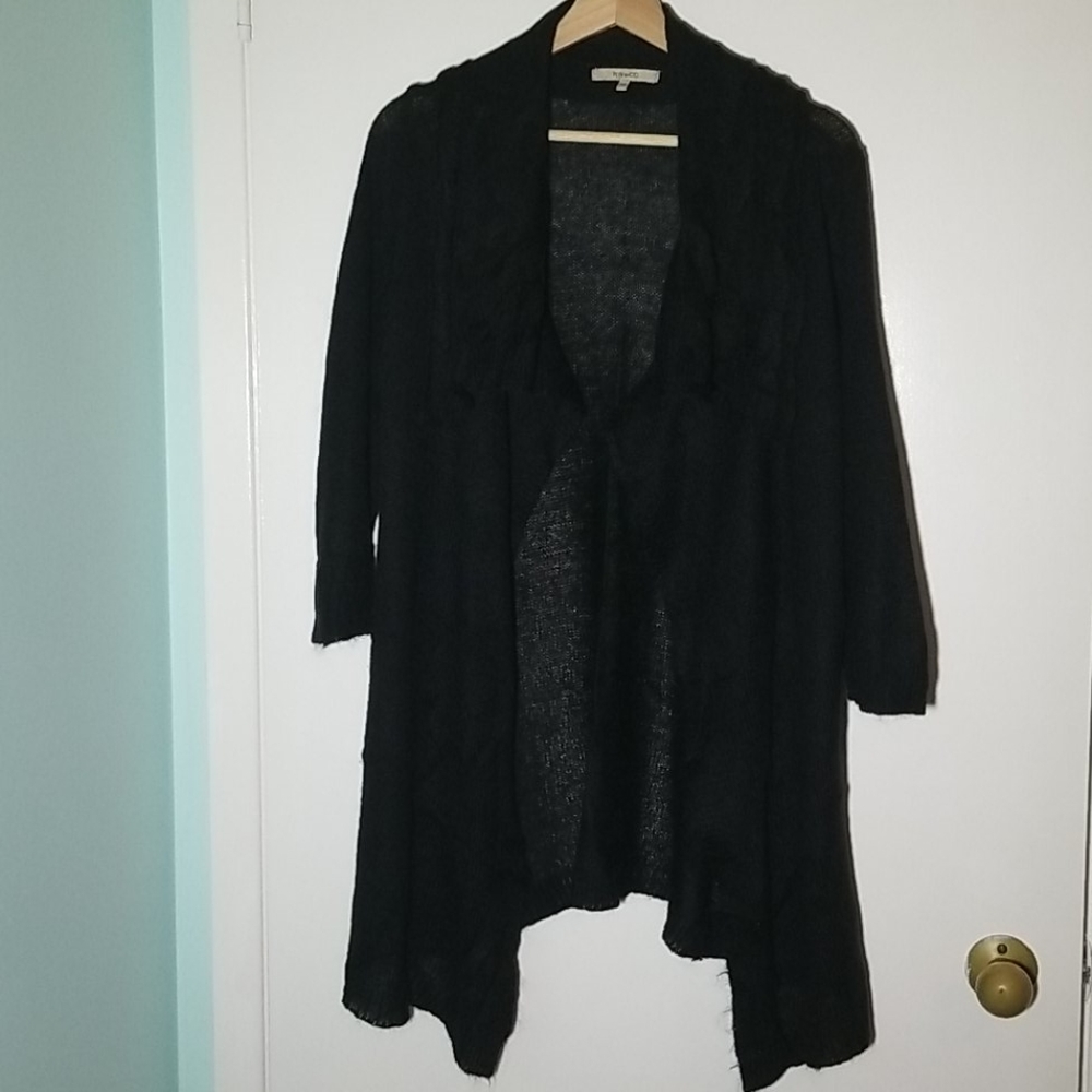 Open front cardigan with cabling detail